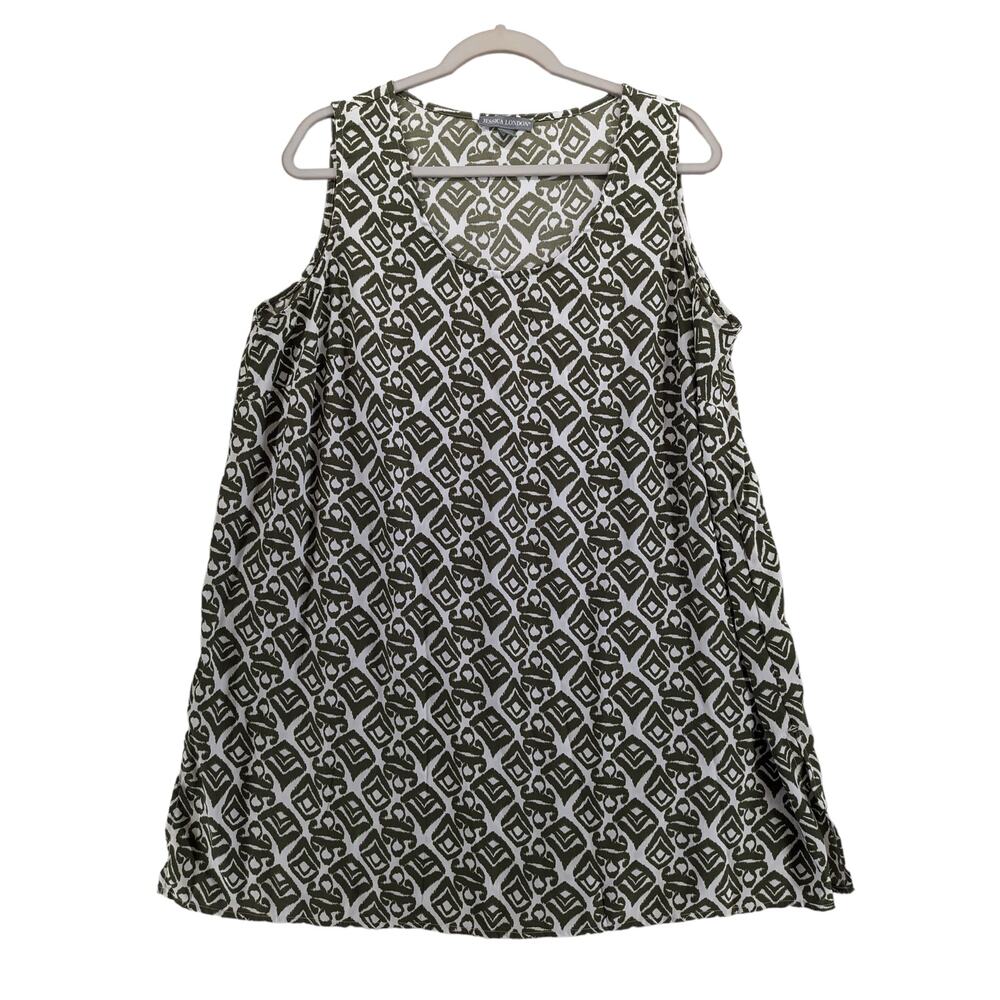 Jessica London Long Tunic 18W Green White Geometric Print‎ Relaxed Full Coverage